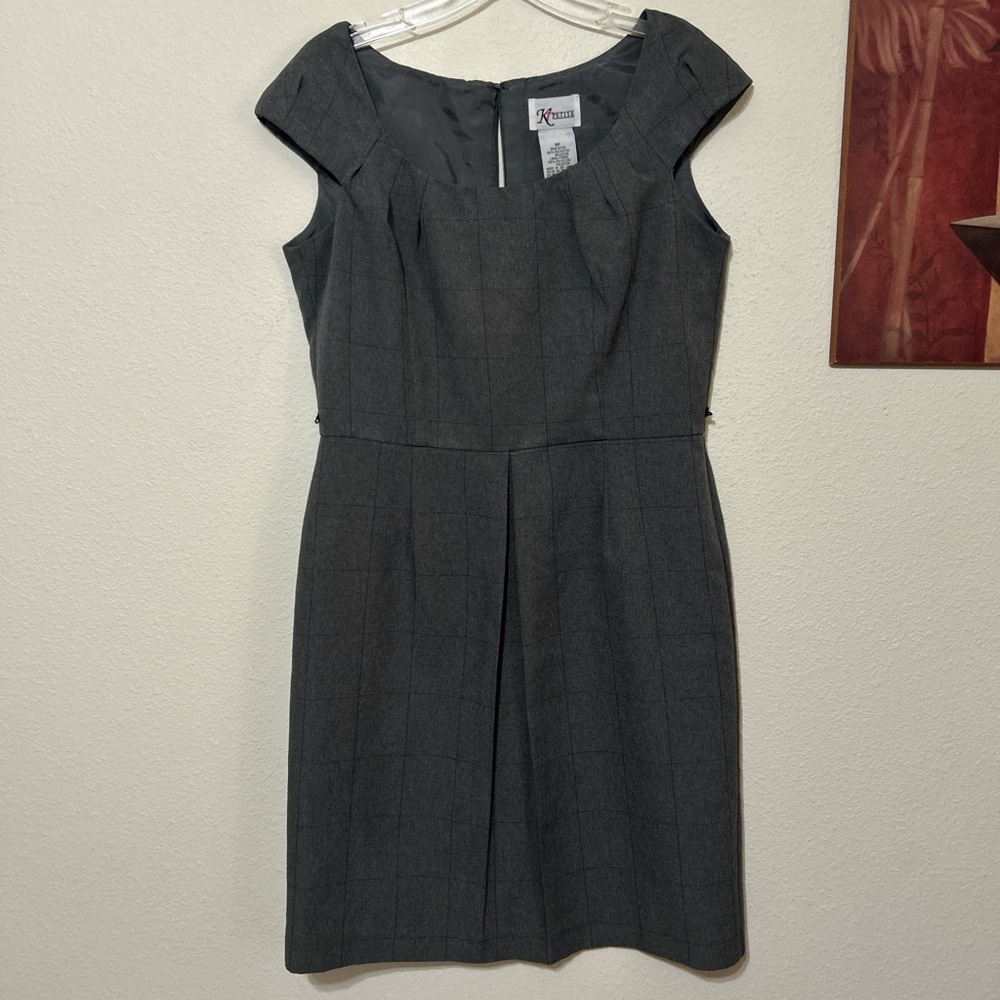 K Petite Grey Windowpane Plaid Sheath Dress - Size 8P - Picture 7 of 10